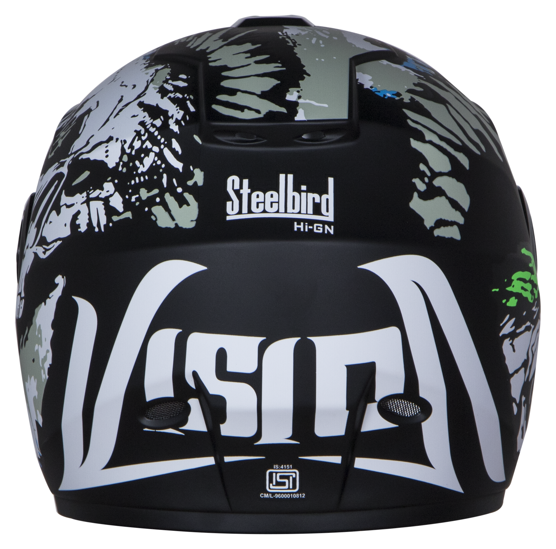 SBH-11 Vision Skull Mat Black With Battle Green( Fitted With Clear Visor Extra Smoke Visor Free)